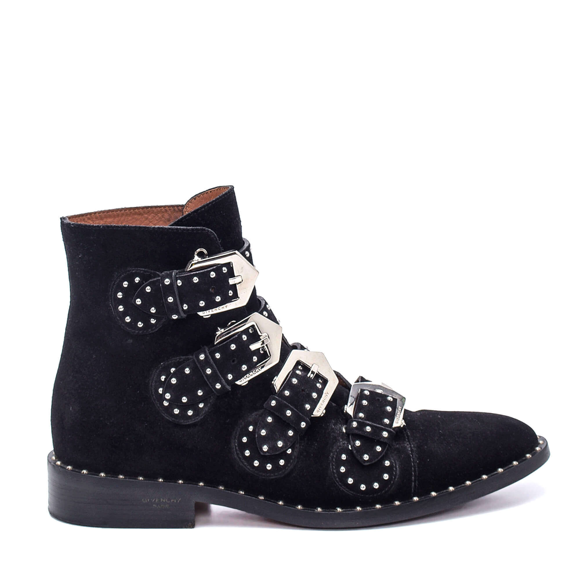 Givenchy - Black Suede Studded Buckled Straps Elegant Ankle Boots